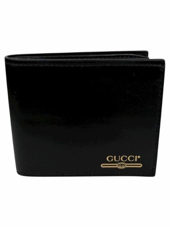 Gucci Other - Gucci Gold Logo Leather Bi-fold Wallet Black Men 547585